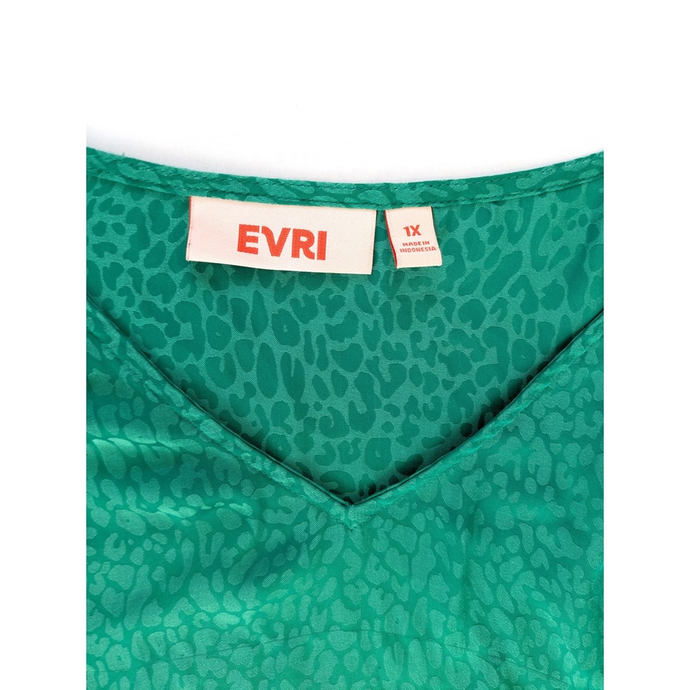EVRI Green Leopard Blouse - Women's XL - Jacquard Peplum V-Neck Ruffle Sleeve - Picture 3 of 5